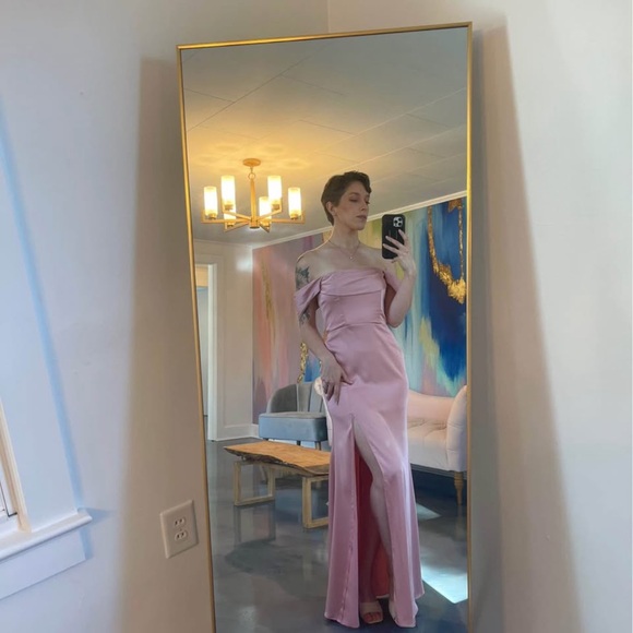 Rosette Off the Shoulder Stretch Satin Dress - Picture 2 of 4